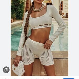 EGO Cream Knit Crop Top and Pants Set